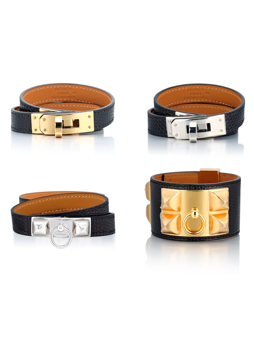 (NO RESERVE) HERMÈS: A SET OF 4 BLACK NILOTICUS LIZARD BRACELETS (1 of 9)