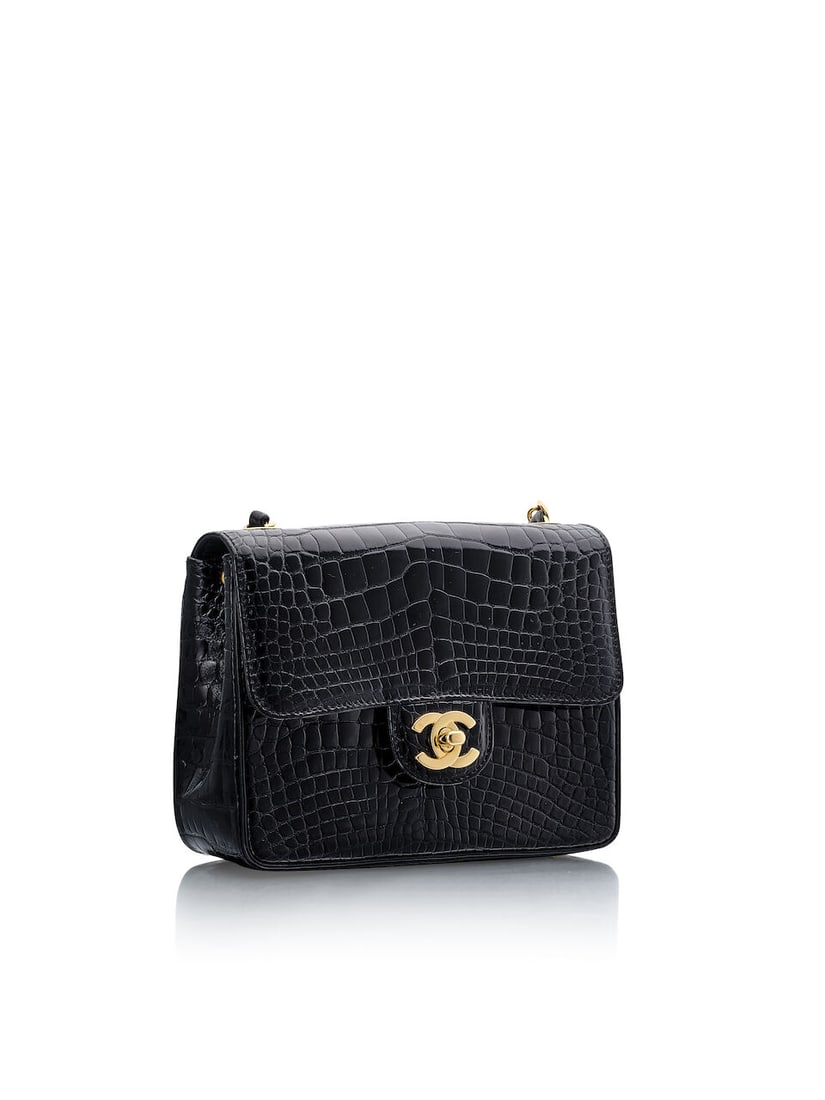 CHANEL: VINTAGE BLACK CROCODILE MINI FLAP WITH GOLD TONED HARDWARE (Includes authenticity card a... - 2