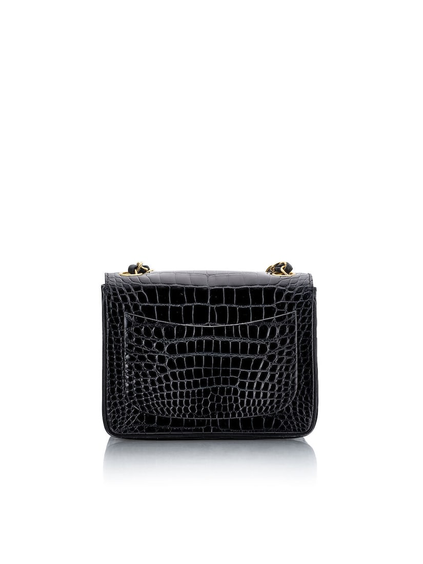 CHANEL: VINTAGE BLACK CROCODILE MINI FLAP WITH GOLD TONED HARDWARE (Includes authenticity card a... - 3