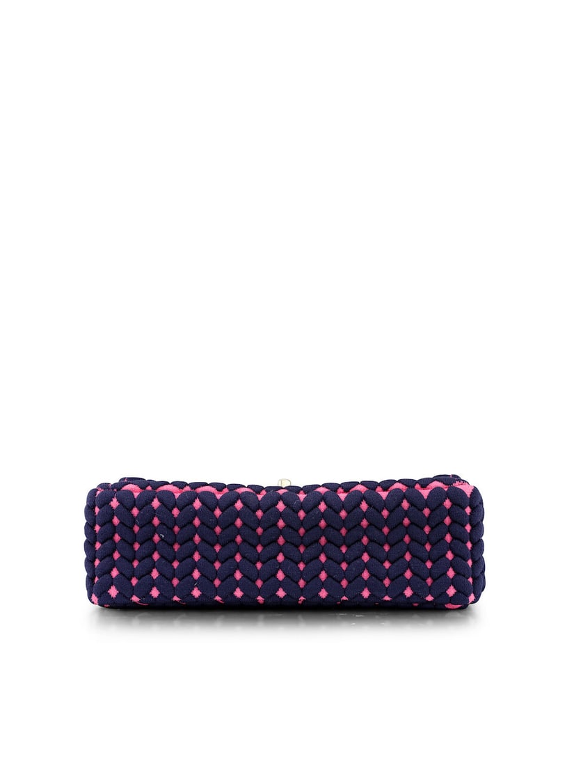 (NO RESERVE) CHANEL: NAVY AND PINK WOVEN KNIT JERSEY MEDIUM FLAP (Includes authenticity card and... - 4