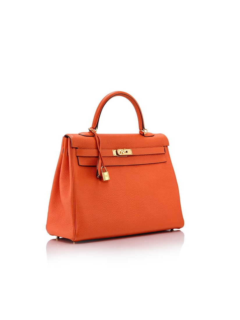 HERMÈS: ORANGE CLEMENCE RETOURNE KELLY 35 WITH GOLD HARDWARE 2010 (Includes strap, keys, pa... - 2