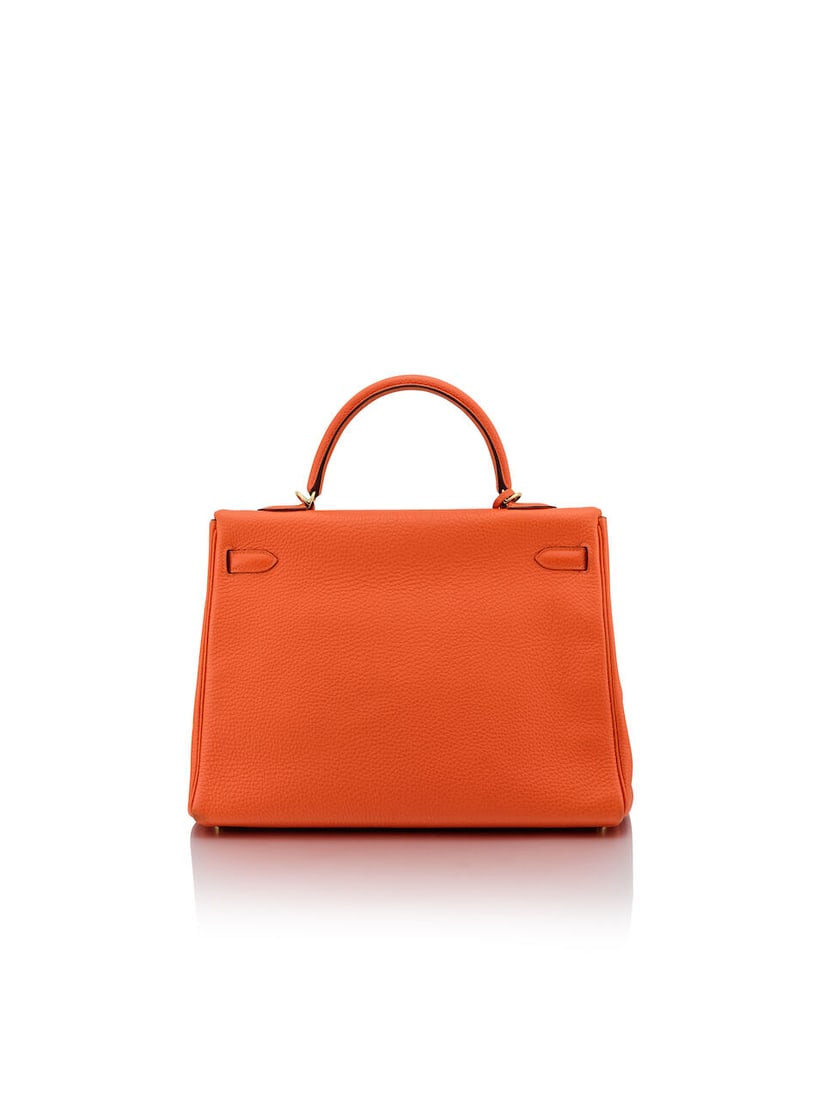 HERMÈS: ORANGE CLEMENCE RETOURNE KELLY 35 WITH GOLD HARDWARE 2010 (Includes strap, keys, pa... - 3