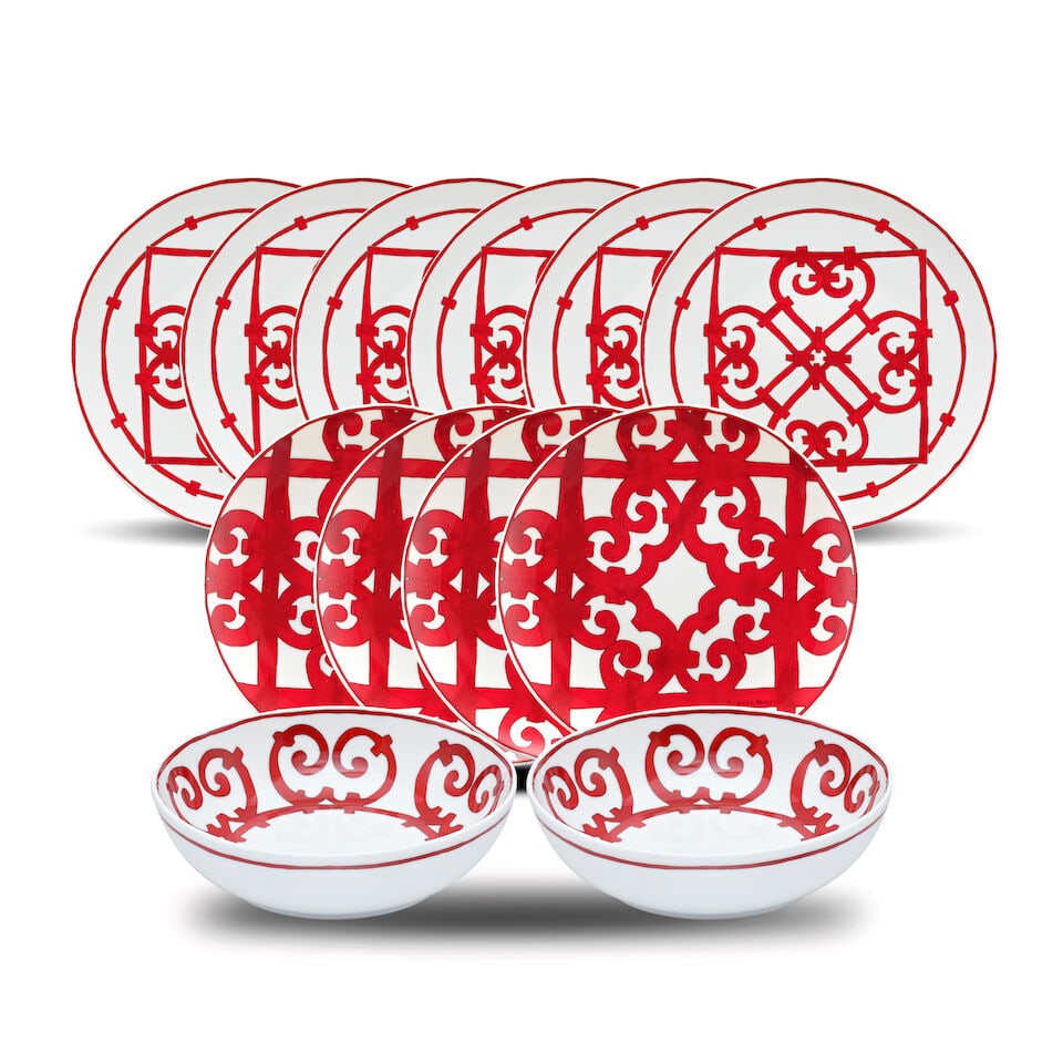 (NO RESERVE) HERMÈS: A SET OF 12 GUADALQUIVIR BALCONY PORCELAIN TABLEWARE (1 of 4)