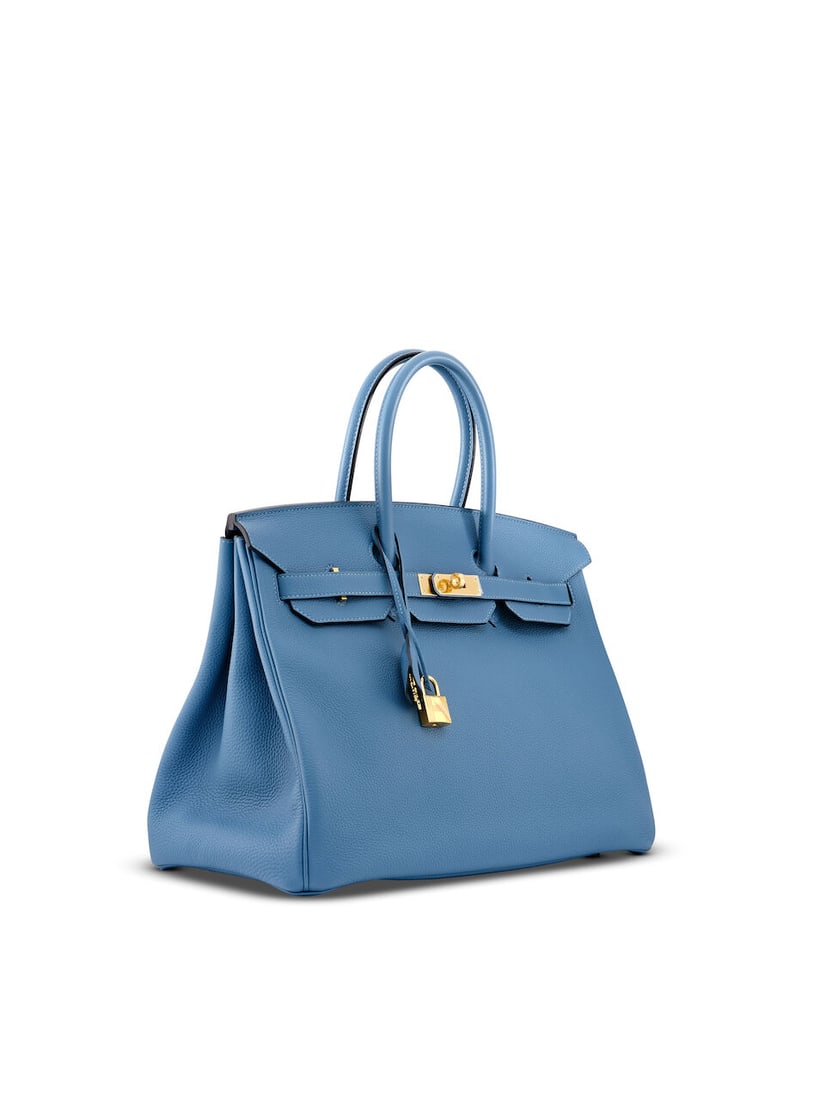 HERMÈS: BLEU AGATE TOGO BIRKIN 35 WITH GOLD HARDWARE 2018 (Includes keys, padlock, clochett... - 2