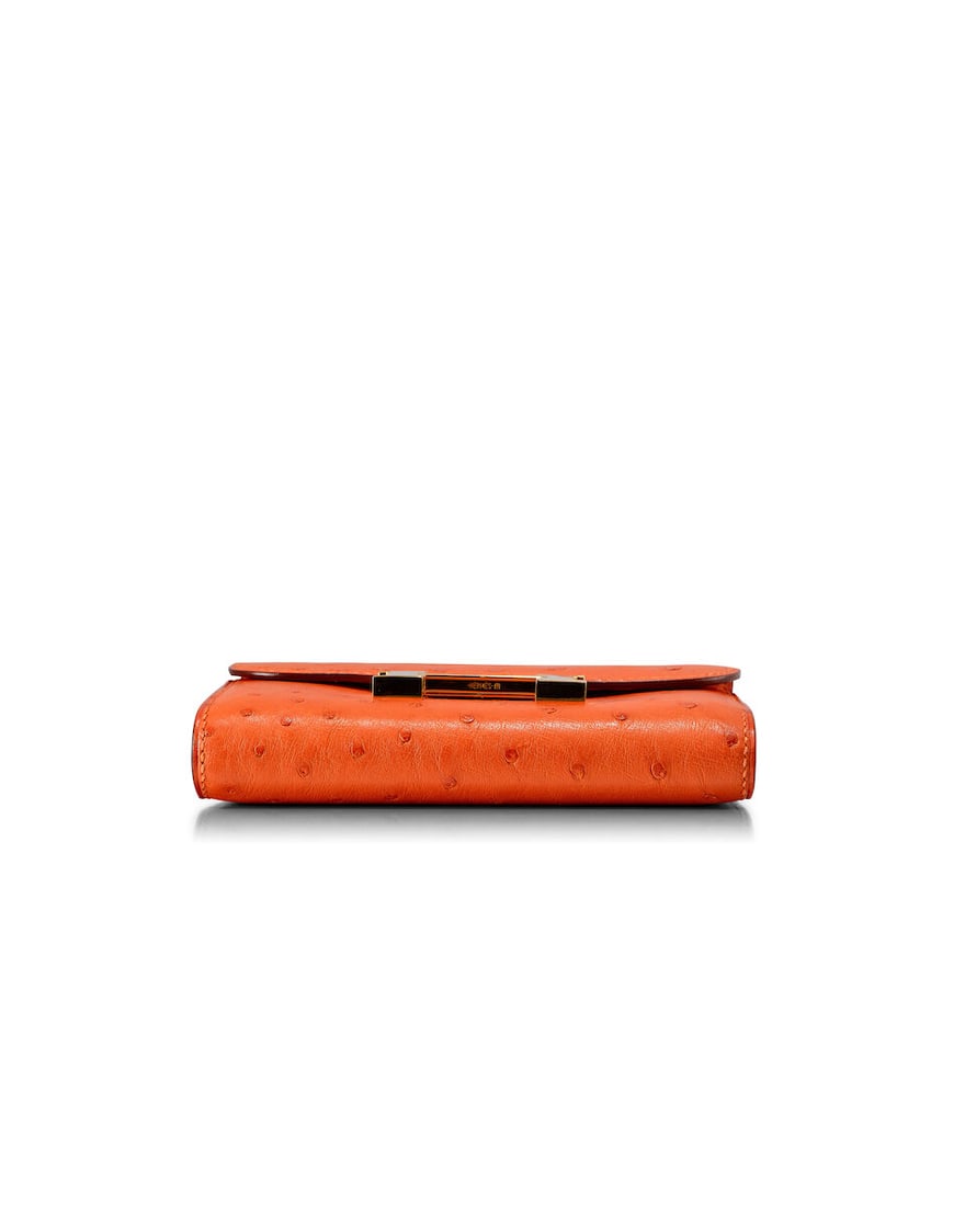 (NO RESERVE) HERMÈS: TANGERINE OSTRICH CONSTANCE COMPACT WALLET WITH GOLD HARDWARE 2017 (In... - 4
