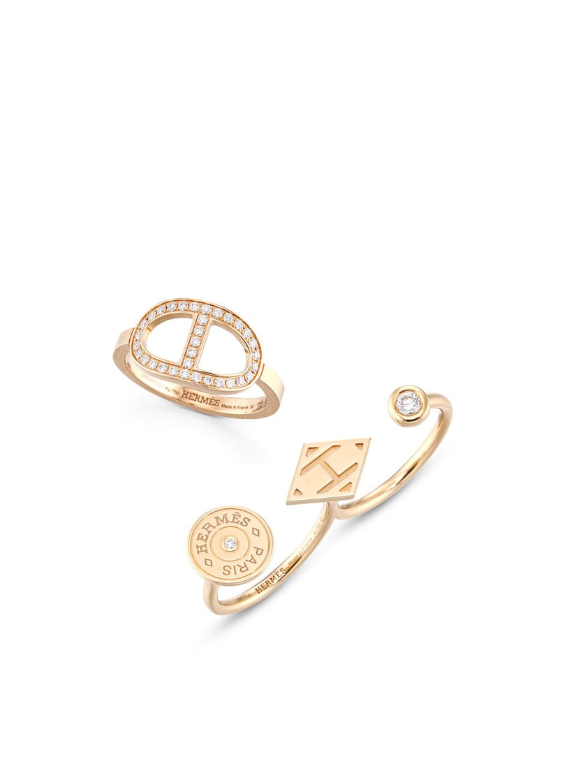 (NO RESERVE) HERMÈS: A SET OF 2 DIAMOND ROSE GOLD CHAINE D'ANCRE CONTOUR RING AND DIAMOND R...: (NO RESERVE) HERMÈS: A SET OF 2 DIAMOND ROSE GOLD CHAINE D'ANCRE CONTOUR RING AND DIAMOND ROSE GOLD GAMBADE DOUBLE