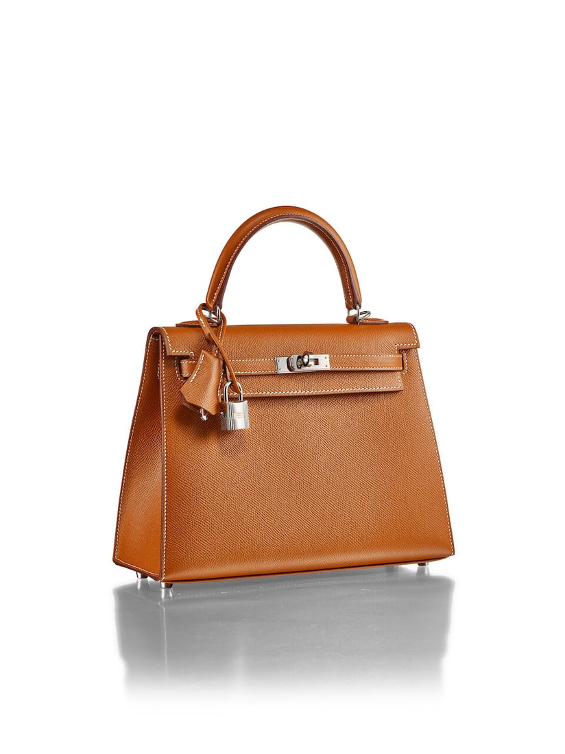 HERMÈS: GOLD EPSOM SELLIER KELLY 25 WITH PALLADIUM HARDWARE 2011 (Includes strap, keys, pad... - 2