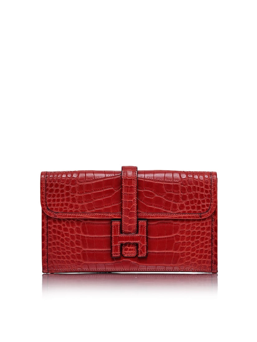 HERMÈS: ROUGE H MATTE ALLIGATOR JIGE DUO CLUTCH 2014 (Includes detachable zip pouch and dus...: HERMÈS: ROUGE H MATTE ALLIGATOR JIGE DUO CLUTCH 2014 愛馬仕：愛馬仕紅霧面短吻鱷魚皮JIGE DUO手০