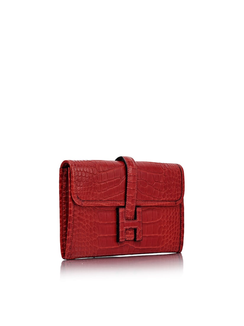 HERMÈS: ROUGE H MATTE ALLIGATOR JIGE DUO CLUTCH 2014 (Includes detachable zip pouch and dus... - 2