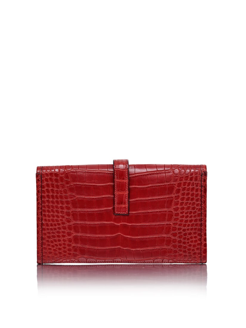 HERMÈS: ROUGE H MATTE ALLIGATOR JIGE DUO CLUTCH 2014 (Includes detachable zip pouch and dus... - 3