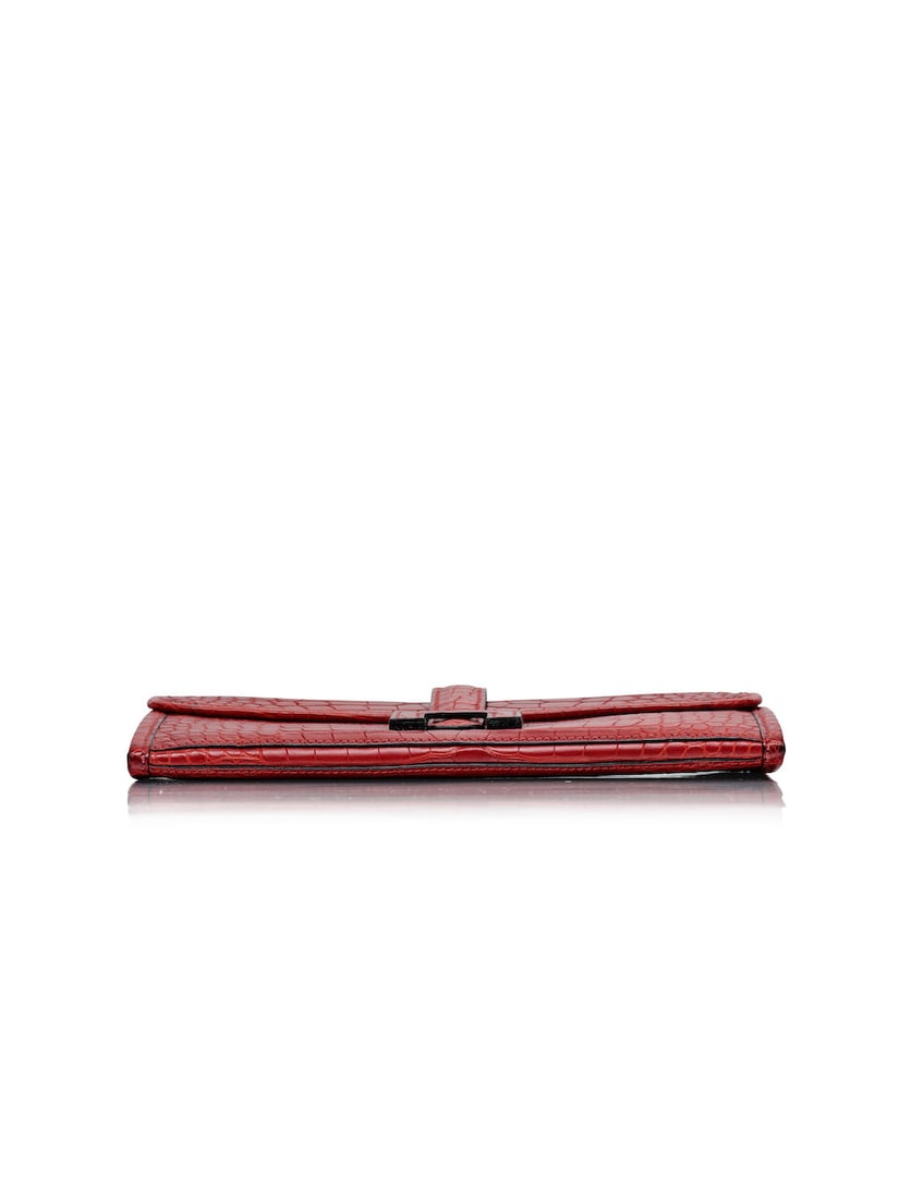 HERMÈS: ROUGE H MATTE ALLIGATOR JIGE DUO CLUTCH 2014 (Includes detachable zip pouch and dus... - 4