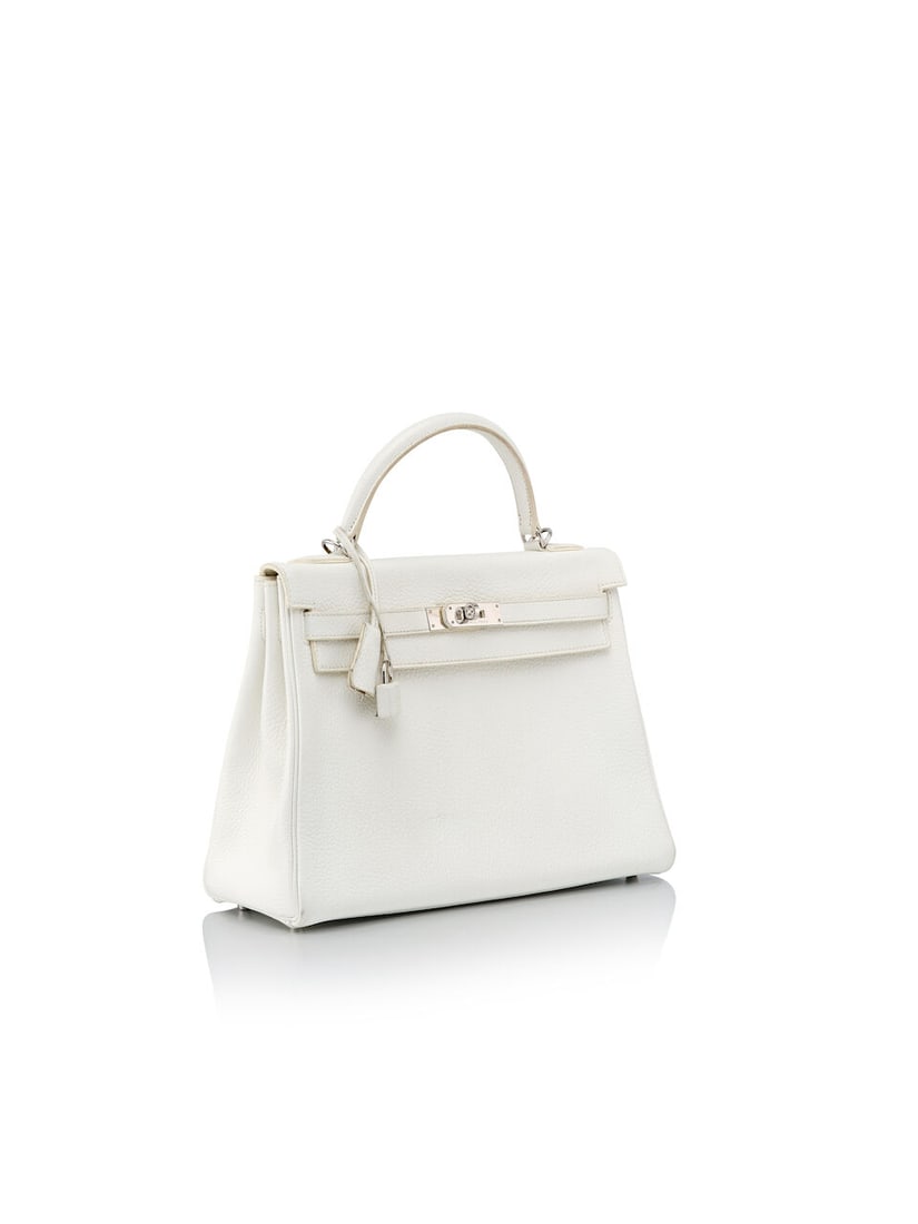 HERMÈS: WHITE CLEMENCE RETOURNE KELLY 32 WITH PALLADIUM HARDWARE 2010 (Includes strap, keys... - 2