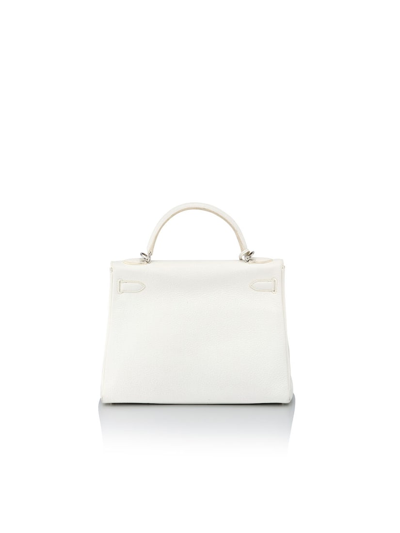 HERMÈS: WHITE CLEMENCE RETOURNE KELLY 32 WITH PALLADIUM HARDWARE 2010 (Includes strap, keys... - 3
