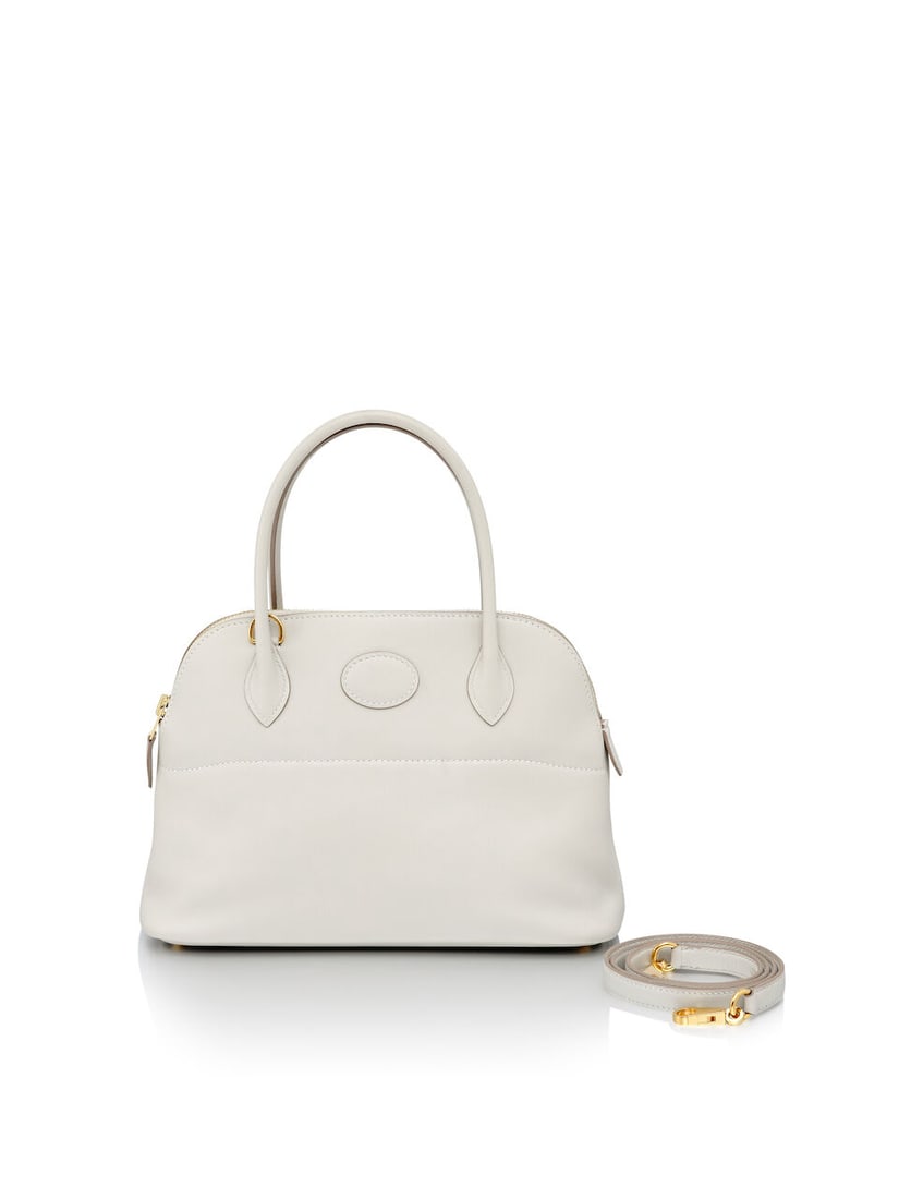 HERMÈS: CRAIE SWIFT BOLIDE 27 WITH GOLD HARDWARE 2019 (Includes strap and dust bag): HERMÈS: CRAIE SWIFT BOLIDE 27 WITH GOLD HARDWARE 2019 愛馬仕：鉛筆白SWIFT小牛皮BOLIDE