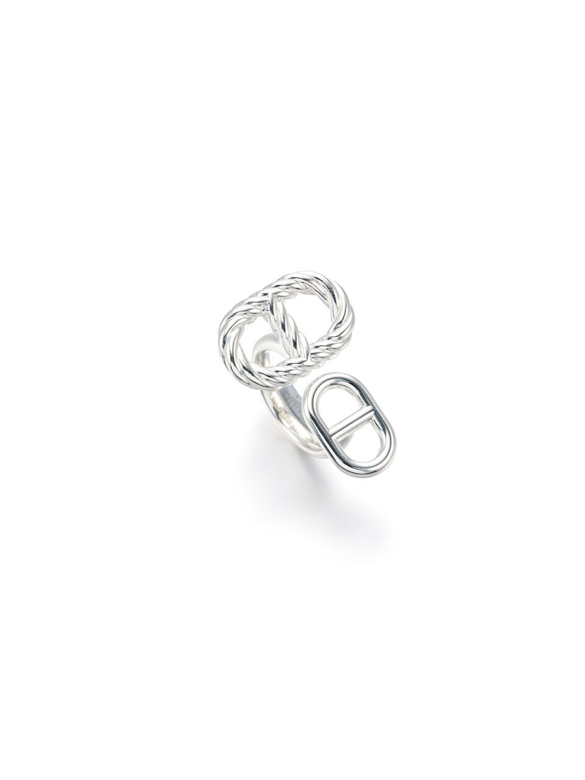 (NO RESERVE) HERMÈS: A SET OF 3 STERLING SILVER CHAINE D'ANCRE ALEA II TWISTED RING AND PEN... - 2