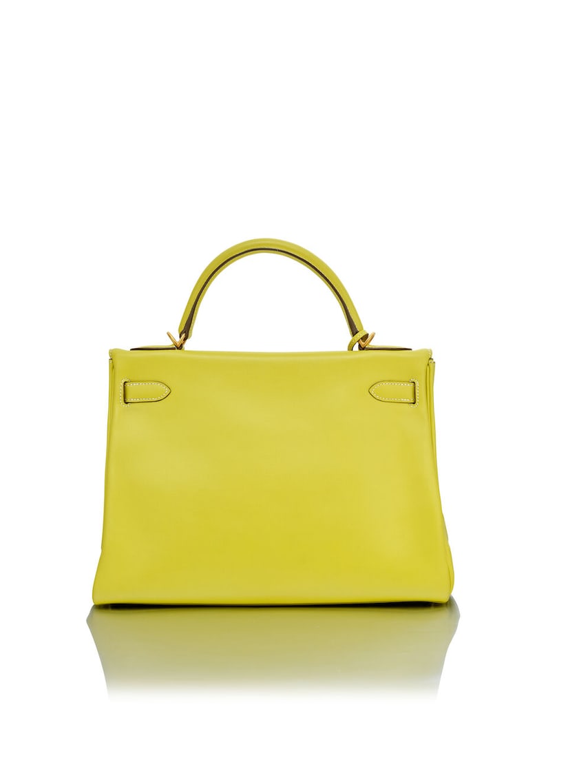HERMÈS: SPECIAL ORDER LIME AND BLEU SAPHIR SWIFT RETOURNE KELLY 32 WITH BRUSHED GOLD HARDWA... - 3