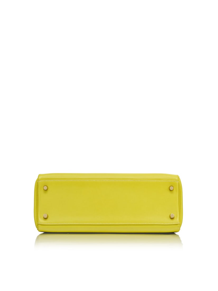 HERMÈS: SPECIAL ORDER LIME AND BLEU SAPHIR SWIFT RETOURNE KELLY 32 WITH BRUSHED GOLD HARDWA... - 4