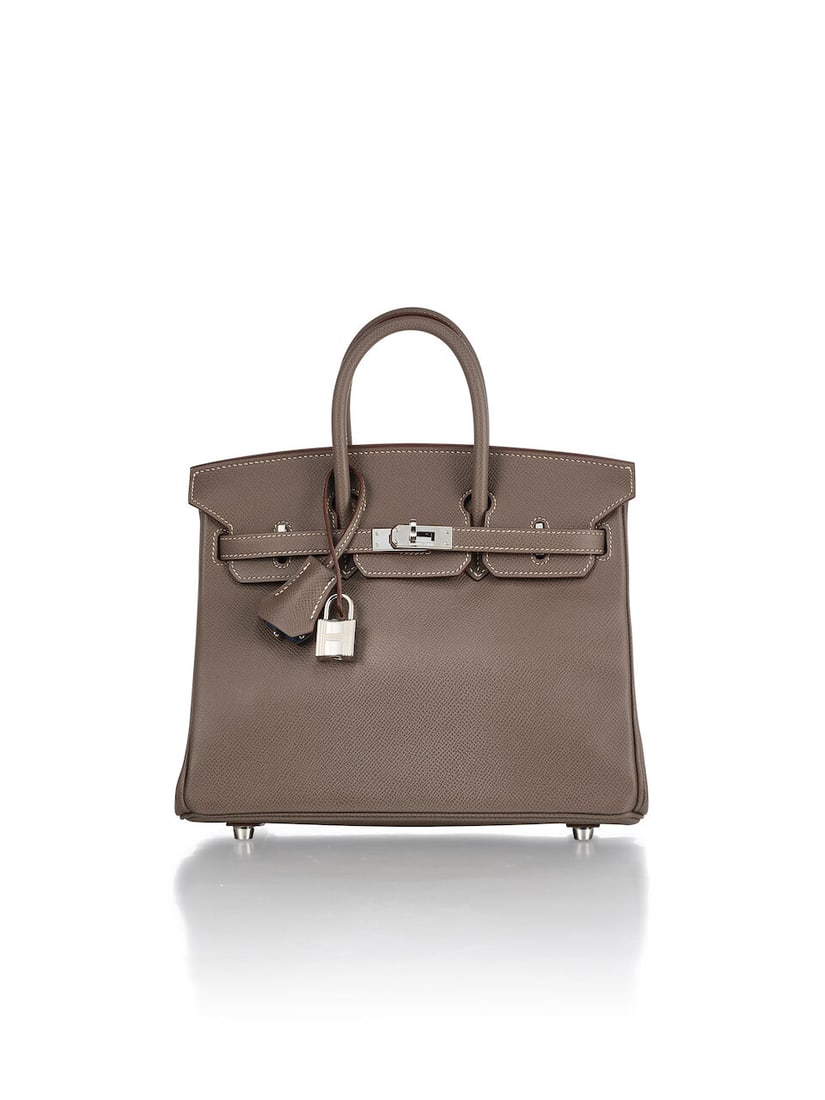 HERMÈS: ETOUPE AND BLEU COLBALT EPSOM VERSO BIRKIN 25 WITH PALLADIUM HARDWARE 2012 (Include... (1 of 5)