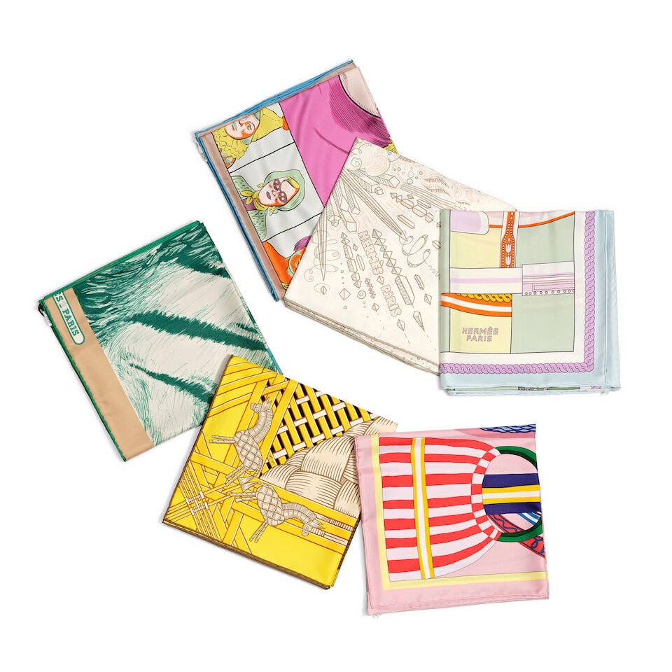 (NO RESERVE) HERMÈS: A SET OF 6 SILK 90 SCARVES: (NO RESERVE) HERMÈS: A SET OF 6 SILK 90 SCARVES 愛馬仕：90 公分真絲方巾6條套裝 Condition: A+ - Includes boxes - Last