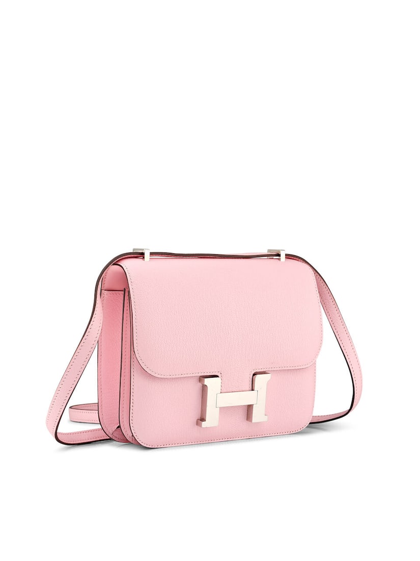 HERMÈS: ROSE SAKURA CHÈVRE CHAMKILA CONSTANCE 18 WITH PALLADIUM HARDWARE 2021 (Include... - 2