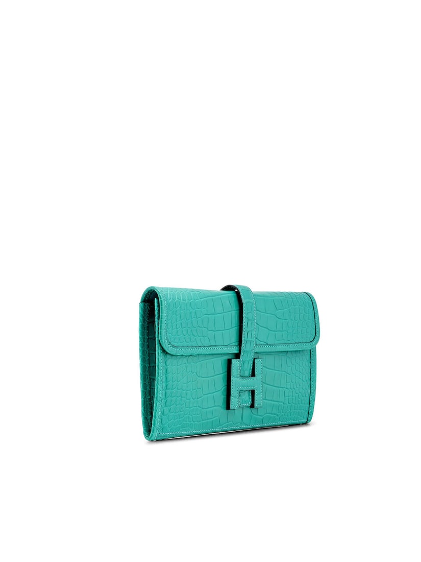 HERMÈS: BLEU PAON MATTE ALLIGATOR JIGE DUO CLUTCH 2018 (Includes detachable zip pouch, dust... - 2