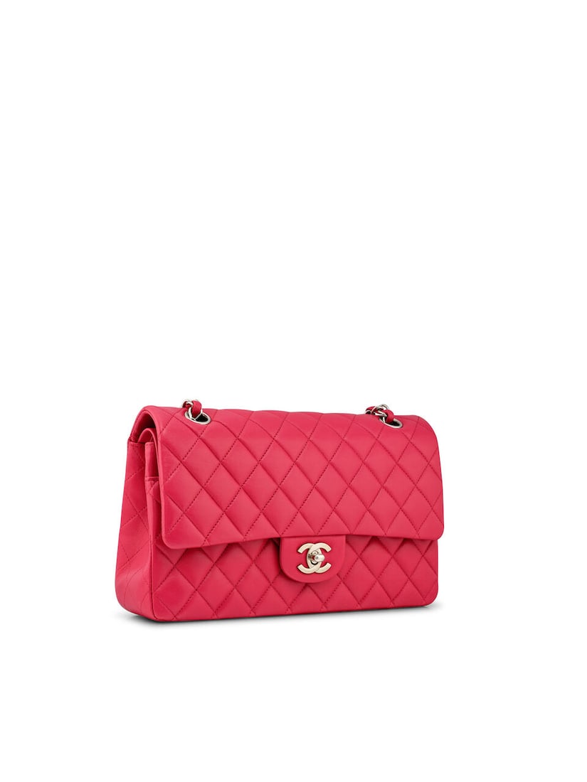 (NO RESERVE) CHANEL: FUCHSIA LAMBSKIN MEDIUM CLASSIC DOUBLE FLAP WITH SILVER TONED HARDWARE (In... - 2