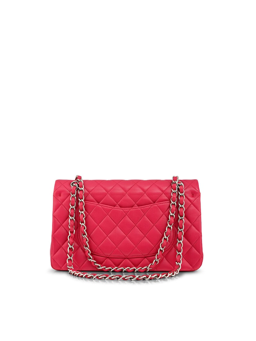 (NO RESERVE) CHANEL: FUCHSIA LAMBSKIN MEDIUM CLASSIC DOUBLE FLAP WITH SILVER TONED HARDWARE (In... - 3