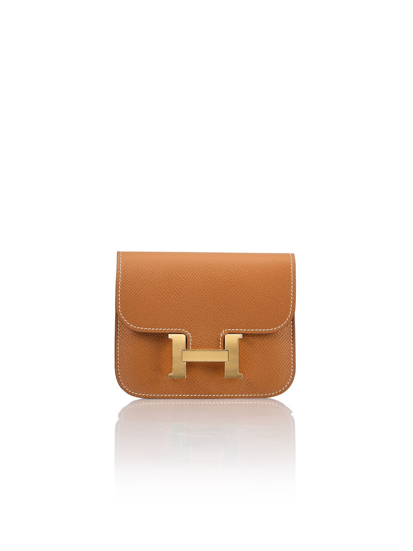 (NO RESERVE) HERMÈS: GOLD EPSOM CONSTANCE SLIM WALLET WITH GOLD HARDWARE 2020 (Includes dus...: (NO RESERVE) HERMÈS: GOLD EPSOM CONSTANCE SLIM WALLET WITH GOLD HARDWARE 2020 愛馬仕：金棕色EPSOM牛皮CONSTANCE SLIM銀包配&#