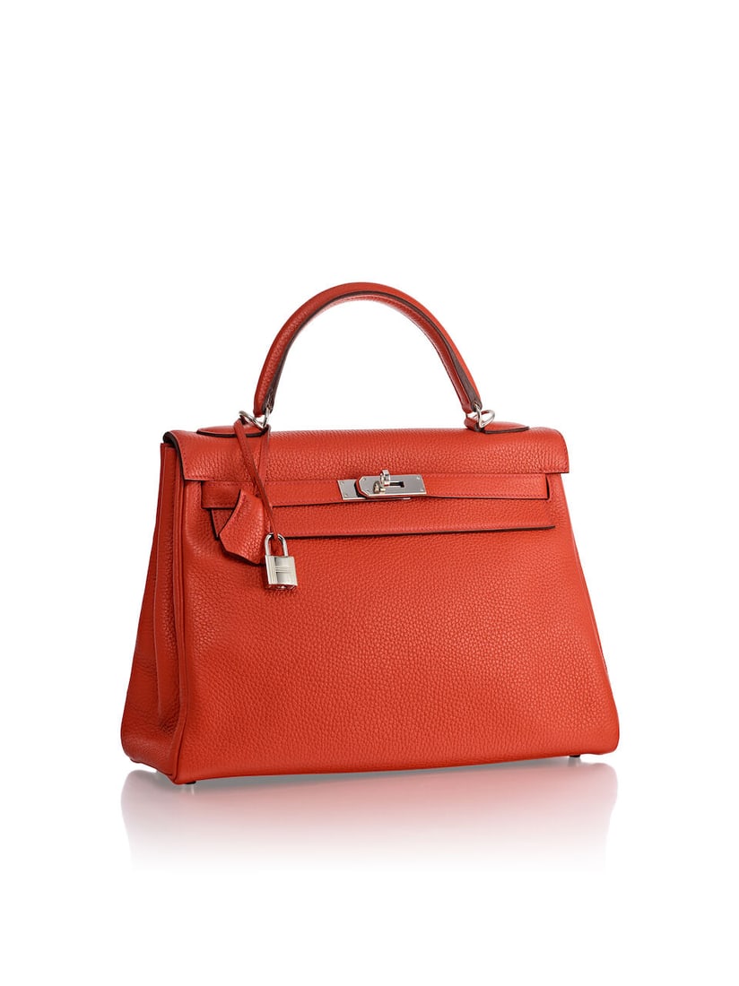 HERMÈS: ROUGE TOMATE CLEMENCE RETOURNE KELLY 32 WITH PALLADIUM HARDWARE 2016 (Includes keys... - 2