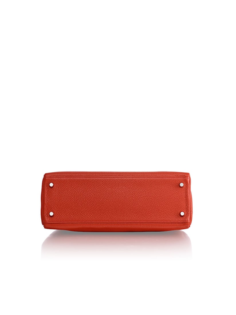 HERMÈS: ROUGE TOMATE CLEMENCE RETOURNE KELLY 32 WITH PALLADIUM HARDWARE 2016 (Includes keys... - 4