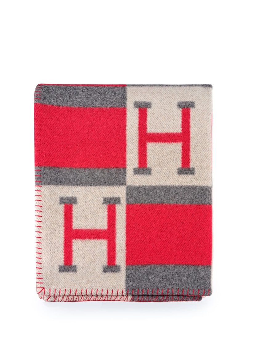 (NO RESERVE) HERMÈS: ROUGE AVALON BAYADERE THROW BLANKET: (NO RESERVE) HERMÈS: ROUGE AVALON BAYADERE THROW BLANKET 愛馬仕：紅色AVALON BAYADERE毛毯 Condition: A+ - 90% Merinos wool, 10% cashmere -