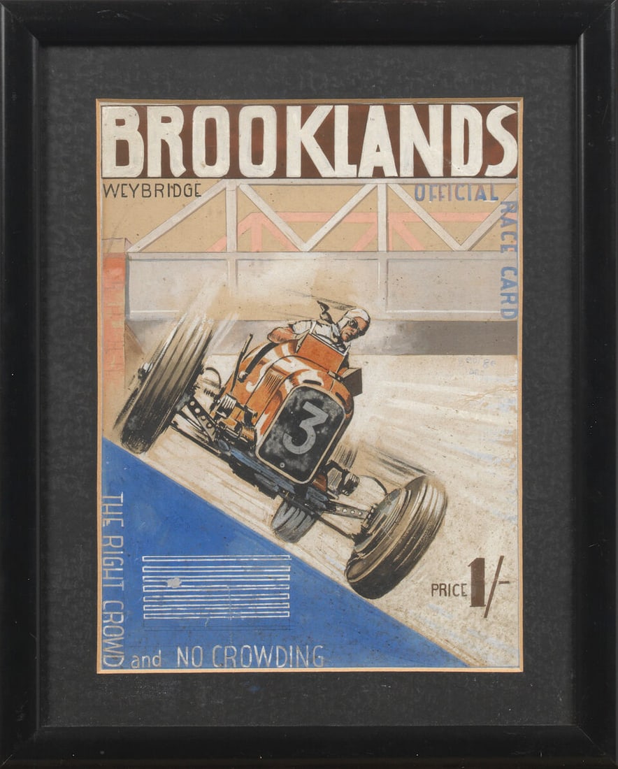 An original graphic design watercolour for a proposed Brooklands race card by George Lane, - 2