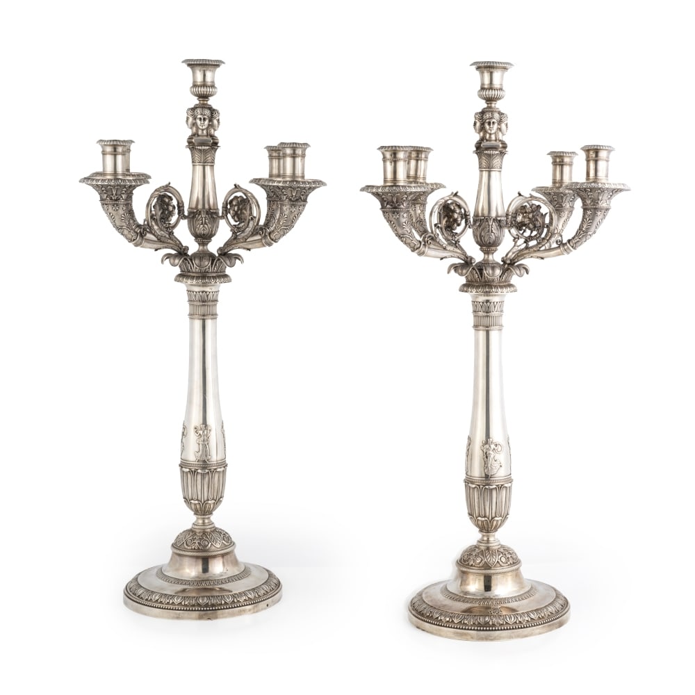 Paire de grands candélabres argentés à cinq lumières provenant du palais de ... (1 of 1)