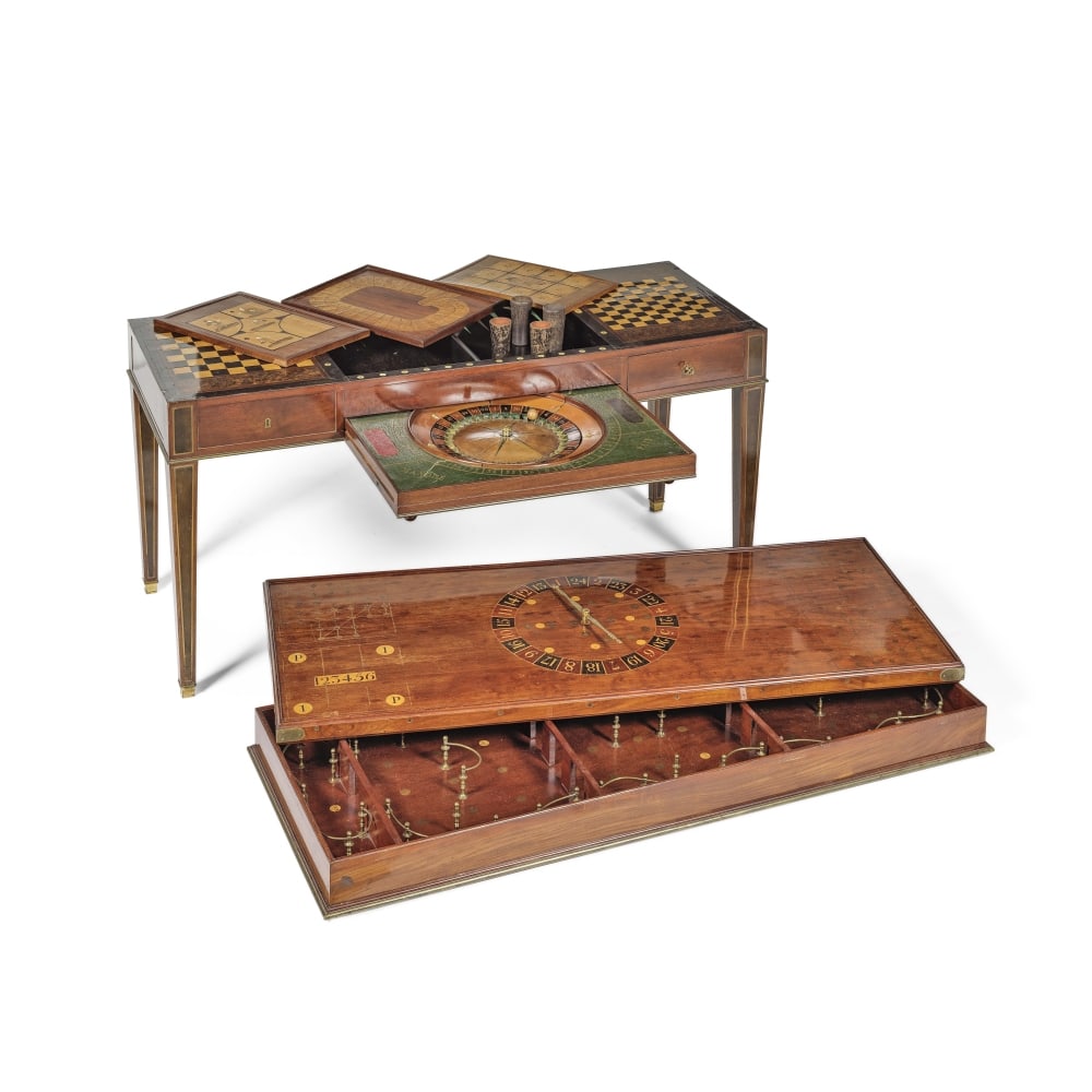 Exceptionnelle table à jeux à transformation en placage d'acajou, ébène, ama... (1 of 1)