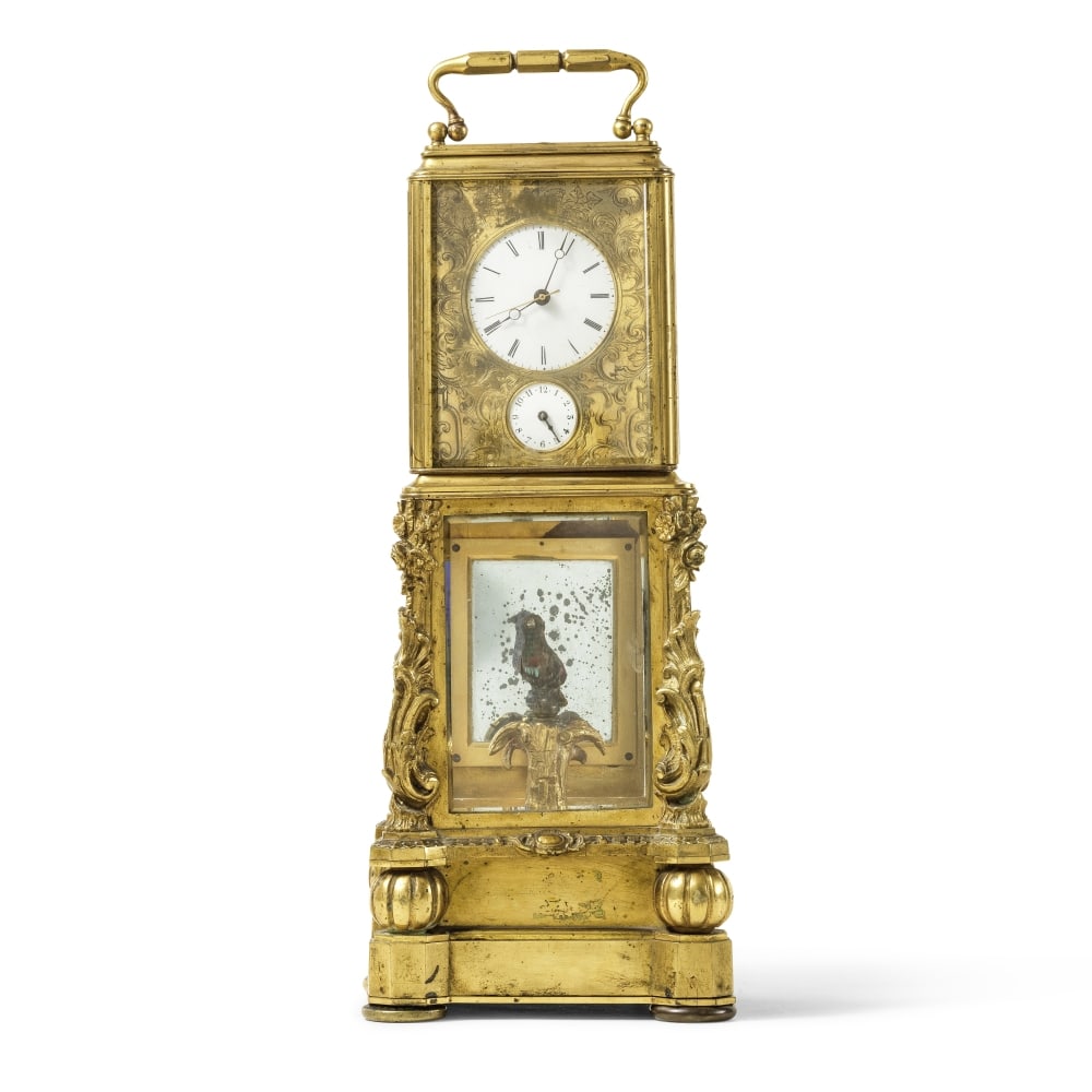 Rare pendule de voyage française à oiseau chanteur pour le marché chinois, milieu... (1 of 1)