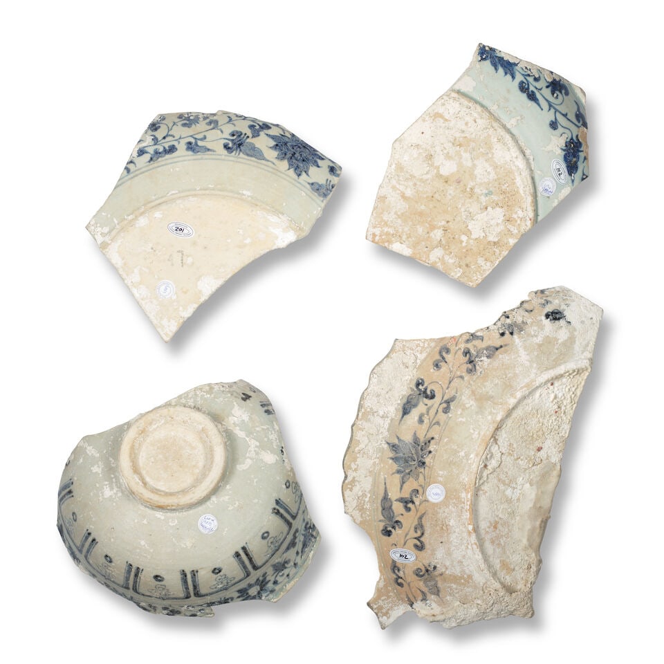 FOUR BLUE AND WHITE SHIPWRECK SHARDS Yuan Dynasty (4) - 2