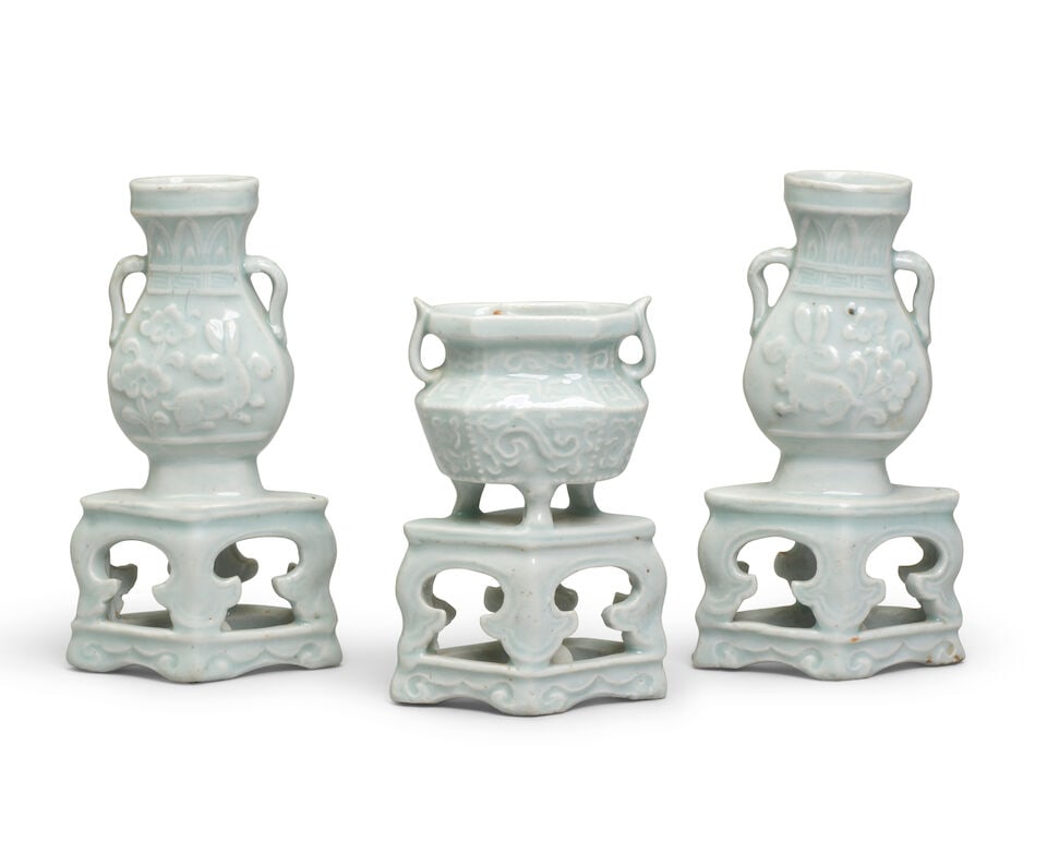 A SET OF THREE QINGBAI-GLAZED ALTAR VESSELS Yuan Dynasty (3) - 2