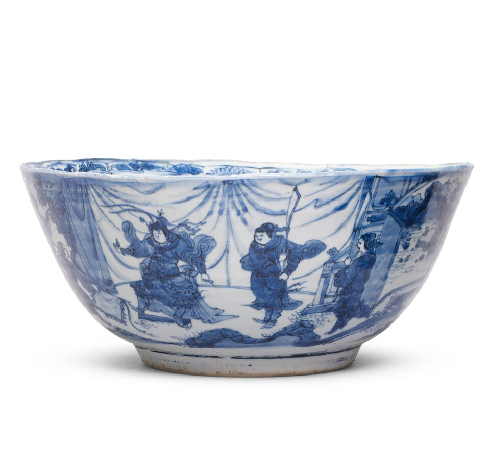 A LARGE BLUE AND WHITE 'WEAVER GIRL' 'KRAAK' BOWL Chongzhen - 3