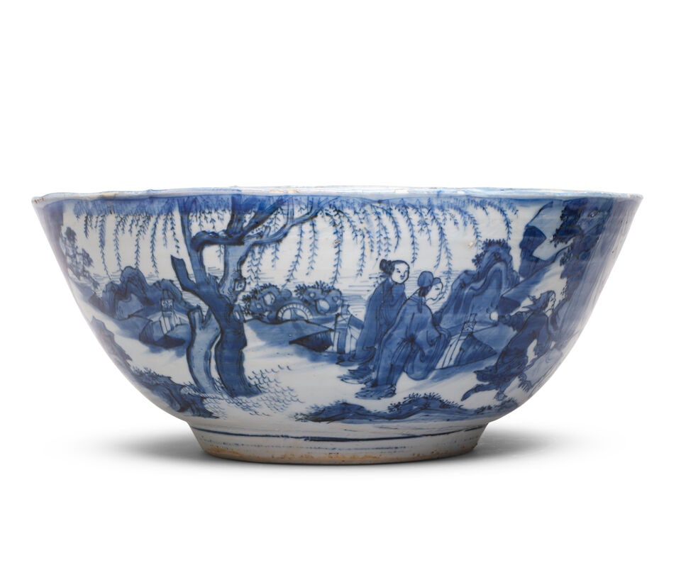 A LARGE BLUE AND WHITE 'WEAVER GIRL' 'KRAAK' BOWL Chongzhen - 4