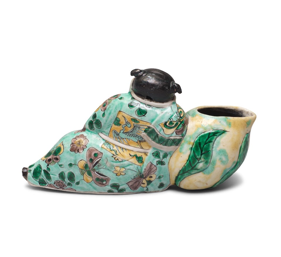 A FAMILLE VERTE 'SLEEPING IMMORTAL' WATER POT Kangxi - 2