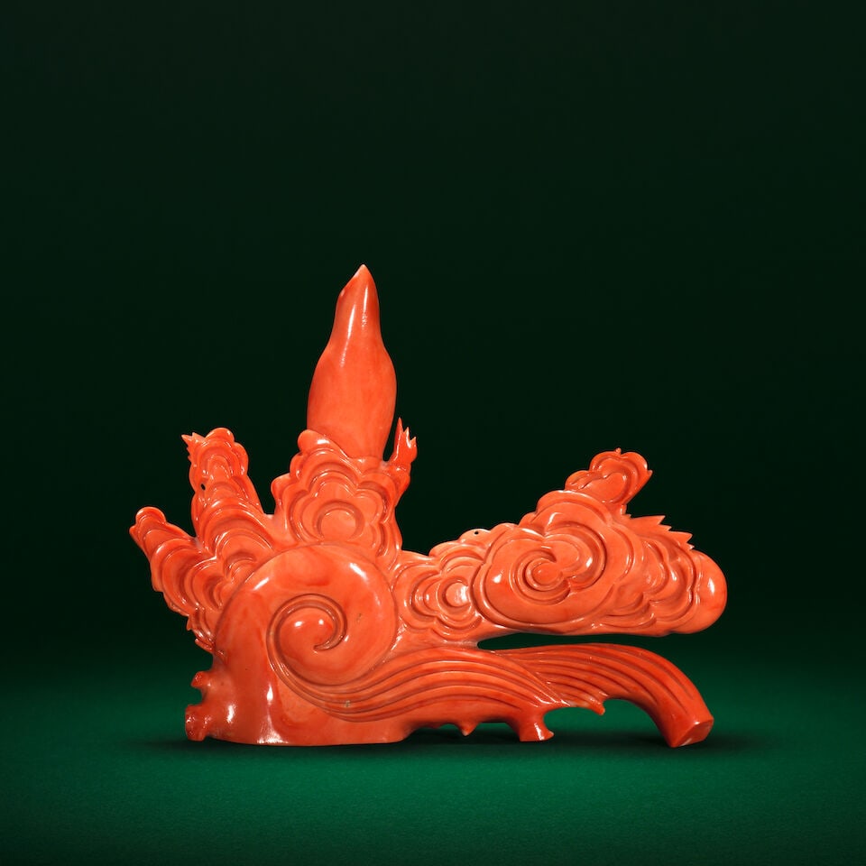 A CORAL CARVING OF GUANYIN ON A DRAGON Republic Period (2) - 2