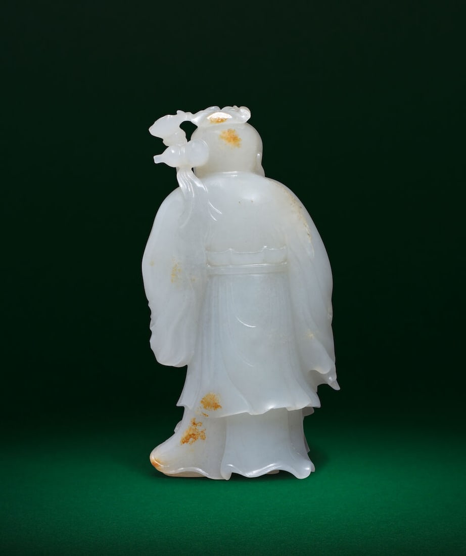 A GREYISH-WHITE JADE CARVING OF SHOULAO AND BOY 18th century (2) - 2