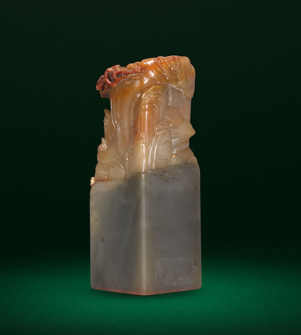 A SOAPSTONE 'SAMPAN BELOW CLIFFS' SEAL 19th century - 3