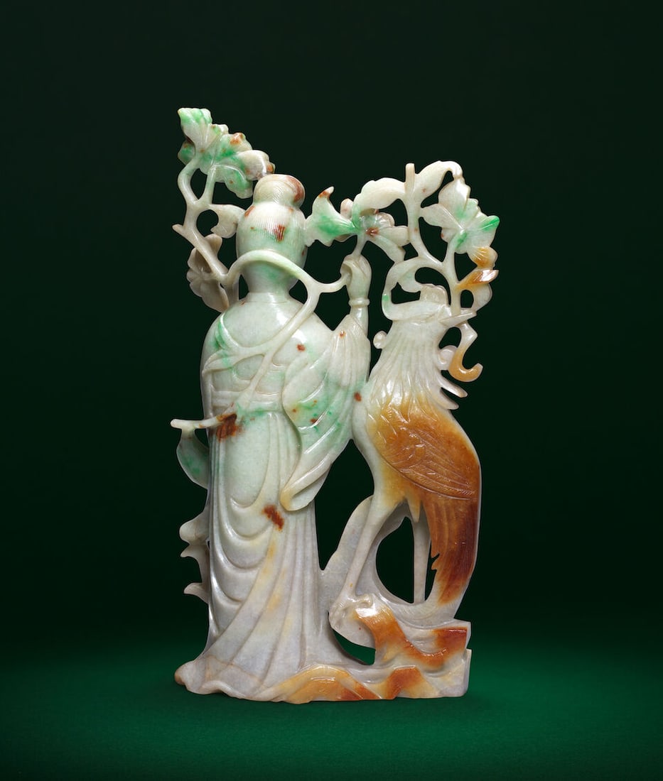 A JADEITE FIGURE OF AN IMMORTAL AND PHOENIX Late Qing Dynasty/Republic Period (2) - 2
