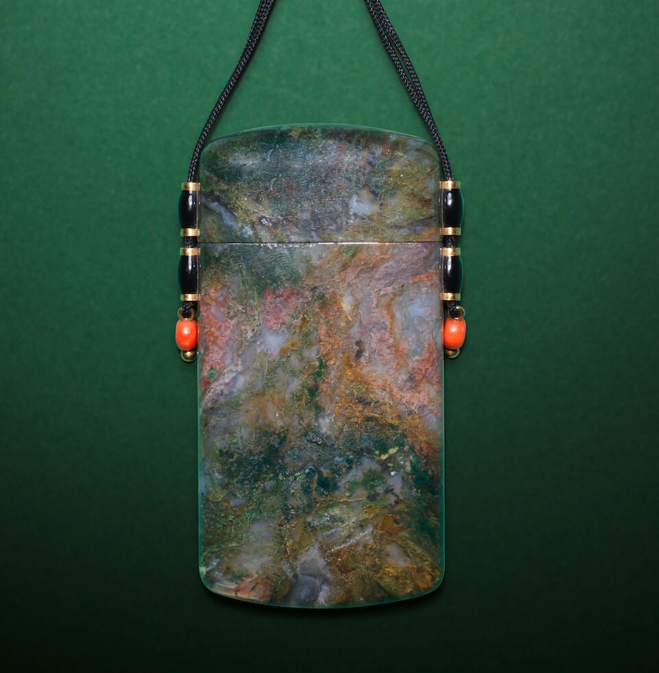 A MOSS AGATE CASE AND COVER 19th/20th century - 2