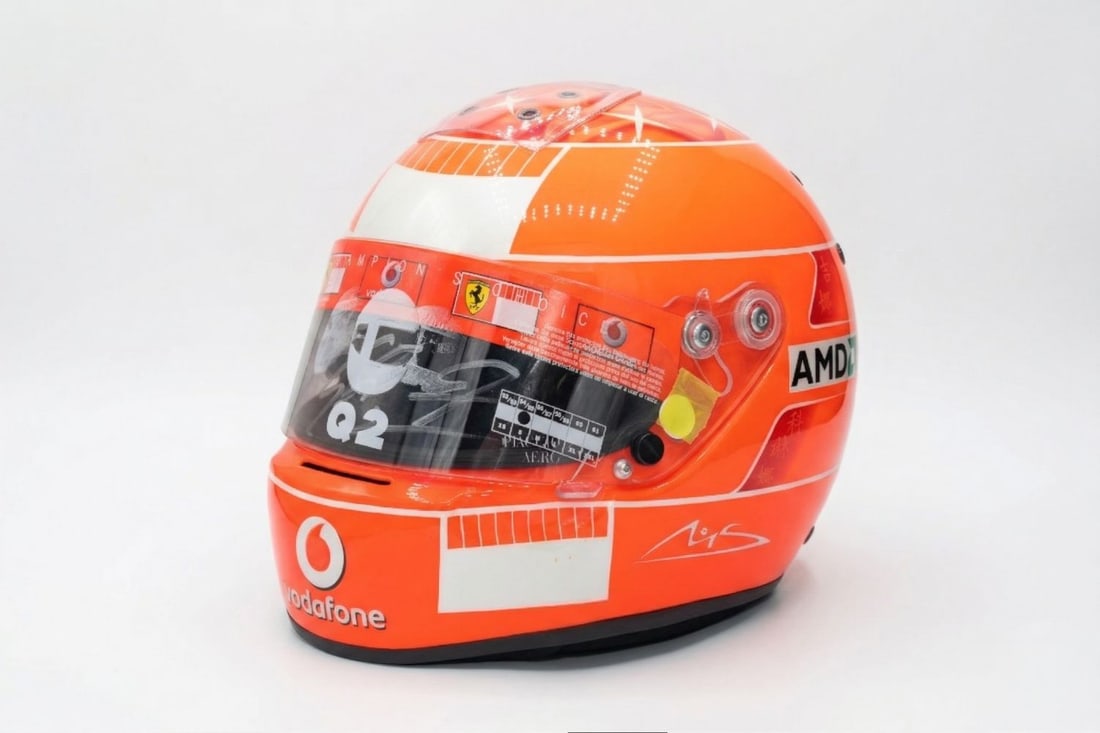 Signed by M. Schumacher - Mechanic's Helmet - No. 2: Signed by M. Schumacher - Mechanic's Helmet - No. 2Special commission by Michael Schumacher, who had 50 Bell helmets made, numbered '2,' intended as gifts for the management and mechanics of Scuderia