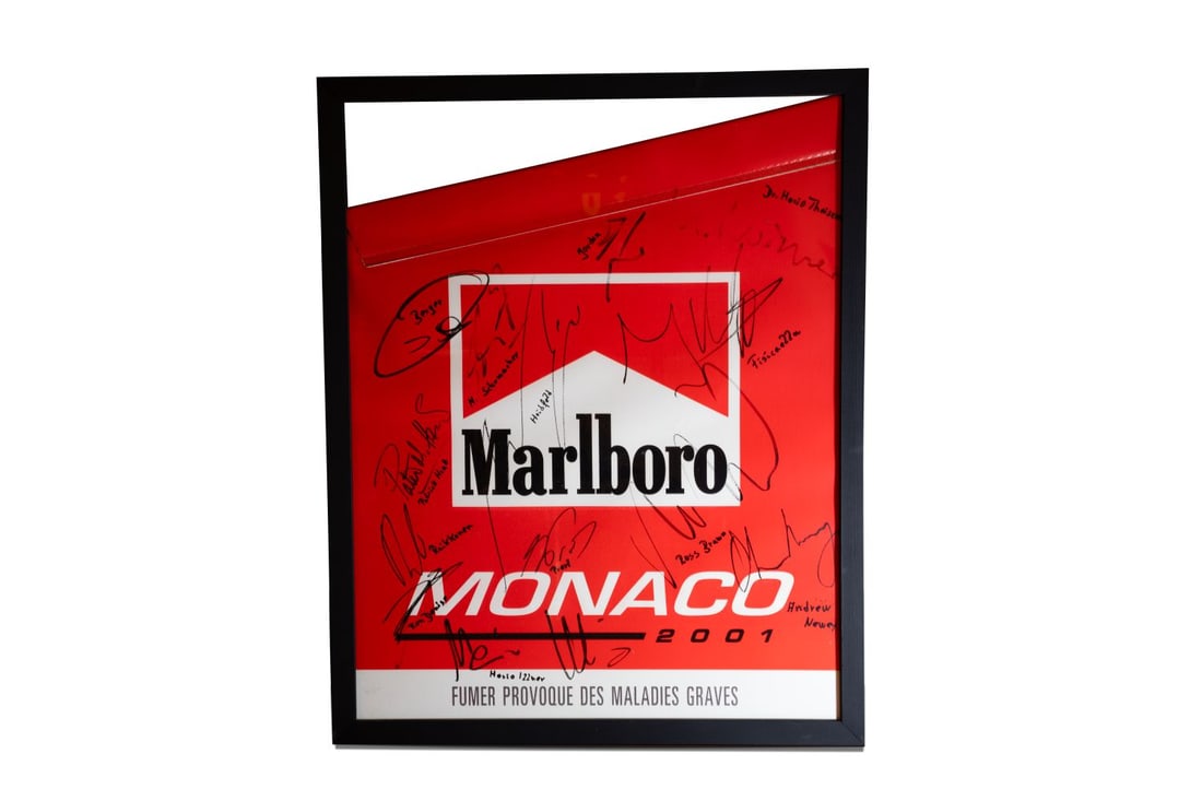 Trackside Panels - Monaco 2001 - Driver Signatures: Trackside Panels - Monaco 2001 - Driver SignaturesPromotional trackside flag from Scuderia Ferrari sponsor Marlboro, used along the pit lane and throughout the city during the 2001 Monaco Grand