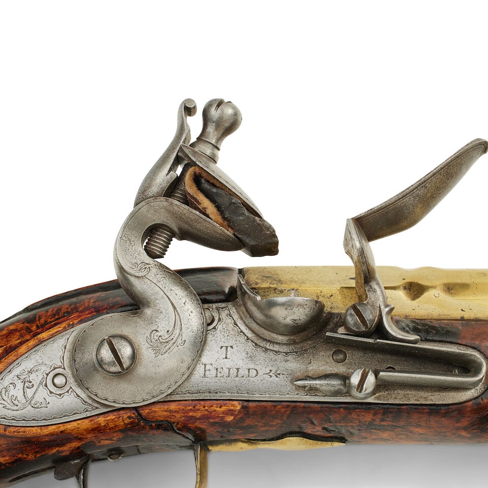 An 18th century flintlock brass barrelled blunderbuss pistol by T. Field - 4