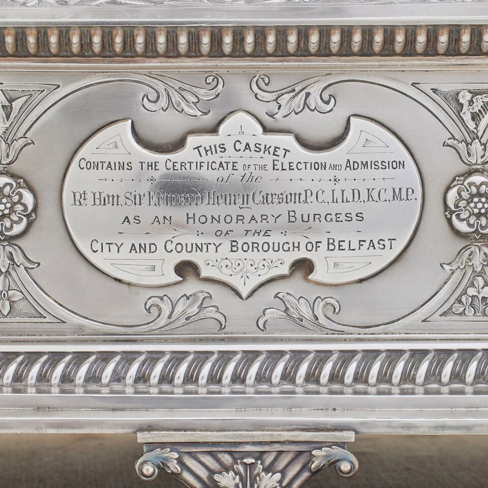 A George V presentation silver casket to Lord Carson By Gibson & Co Ltd, Donegal Place, Belfast,... - 6
