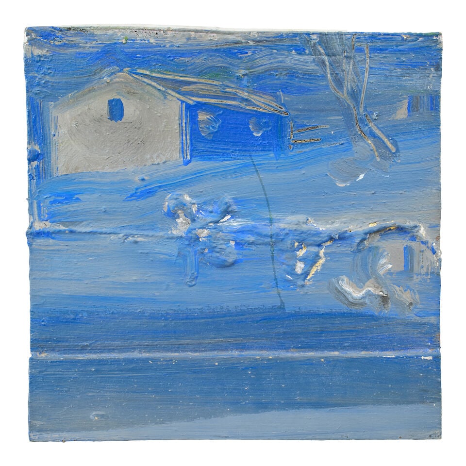 Merlin James (British, born 1960) Blue Building overall size 40.7 x 41.5cm (16 x 16 5/16in). unf... - 4